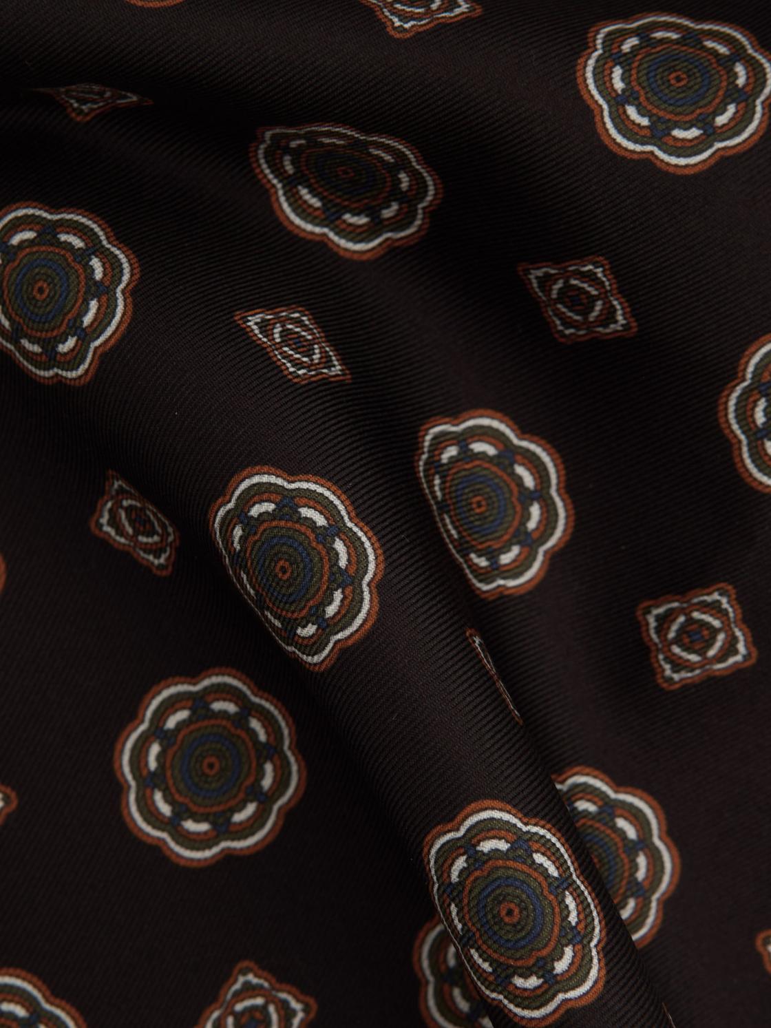 Reiss Ties &amp; Pocket Squares | Villora Silk Medallion Print Pocket Square Chocolate - Men