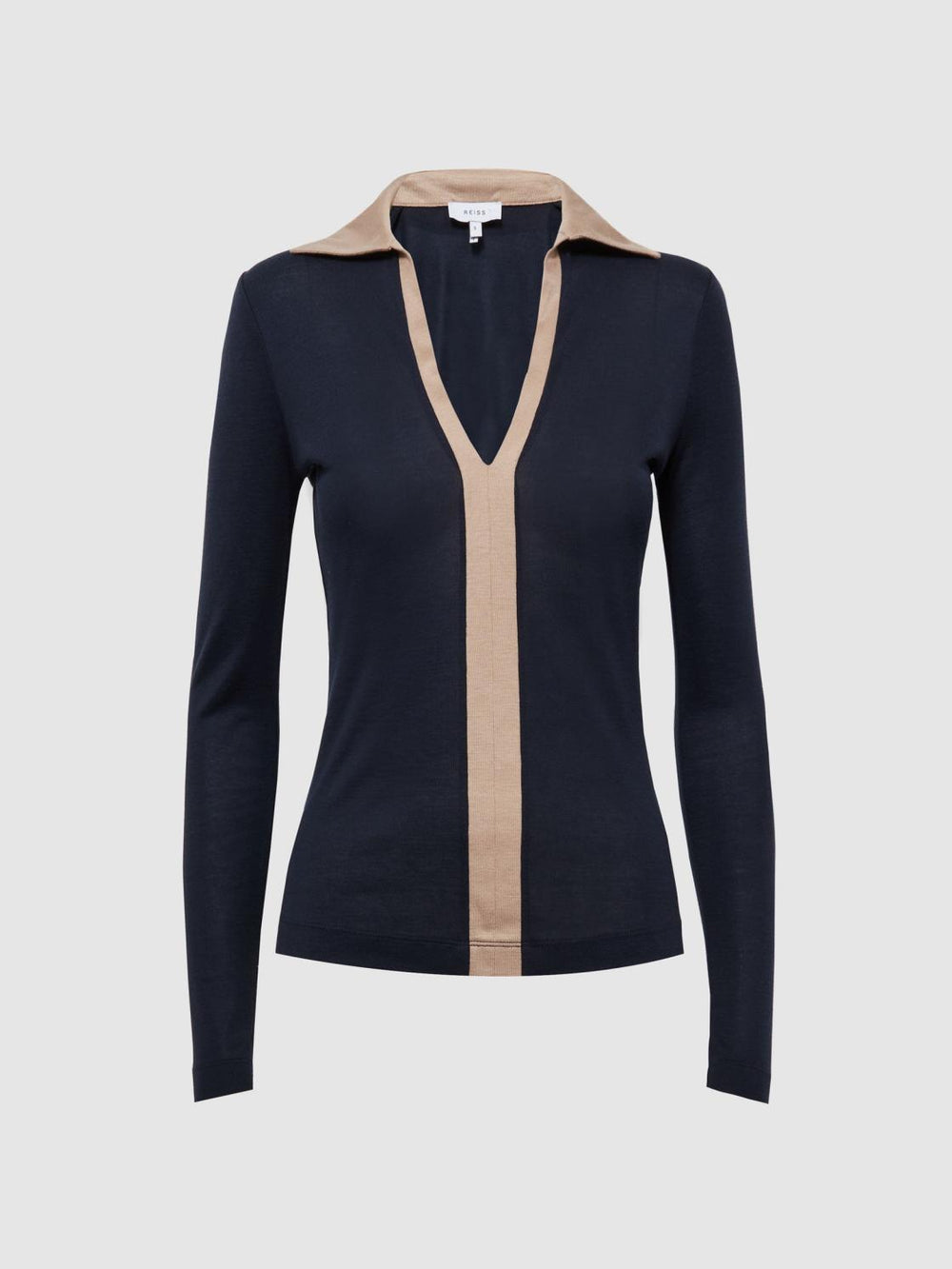Reiss Tops | Allie Collared V-Neck Top Navy/camel - Women