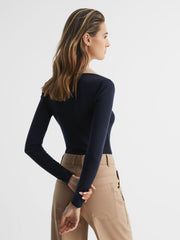 Reiss Tops | Allie Collared V-Neck Top Navy/camel - Women