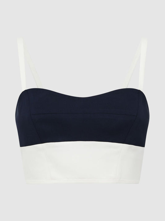 Reiss Tops | Amara Colourblock Cropped Top Navy/white - Women