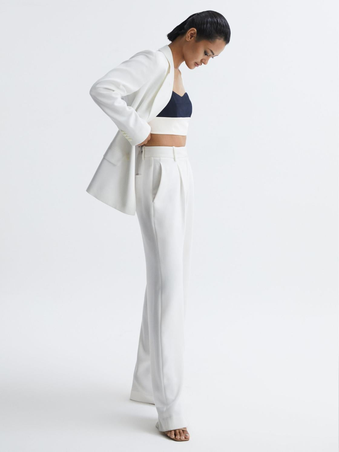 Reiss Tops | Amara Colourblock Cropped Top Navy/white - Women