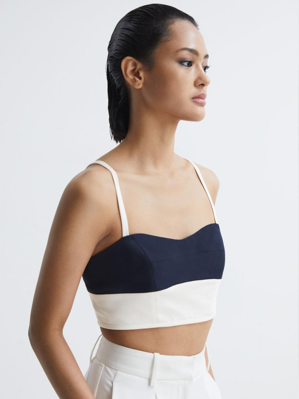 Reiss Tops | Amara Colourblock Cropped Top Navy/white - Women