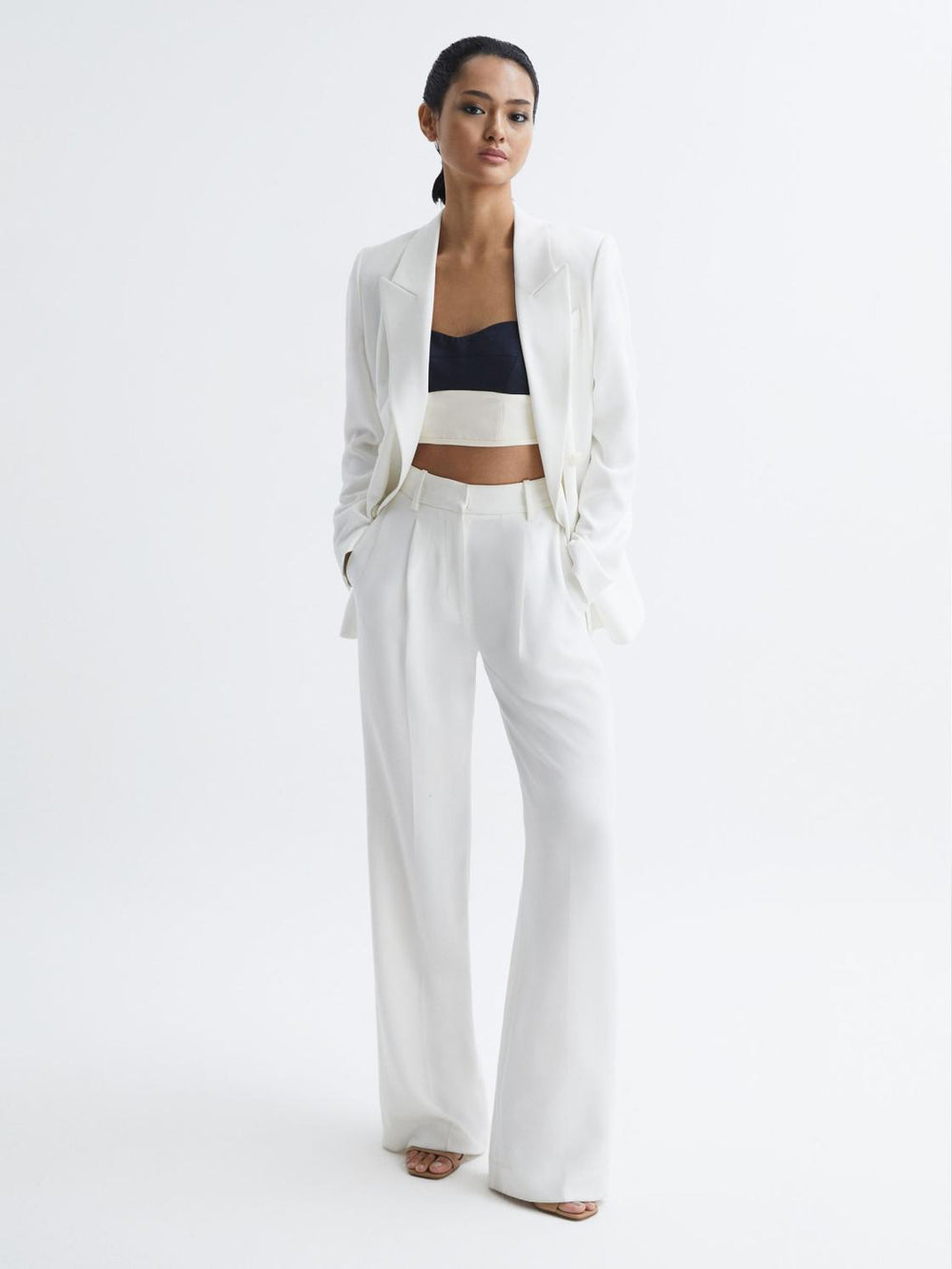 Reiss Tops | Amara Colourblock Cropped Top Navy/white - Women