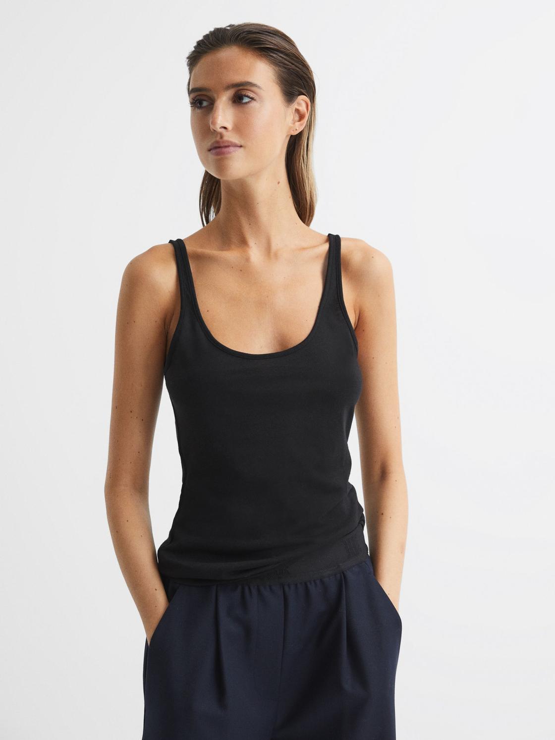 Reiss Tops | Arla Scoop Neck Second Skin Vest Top Black - Women