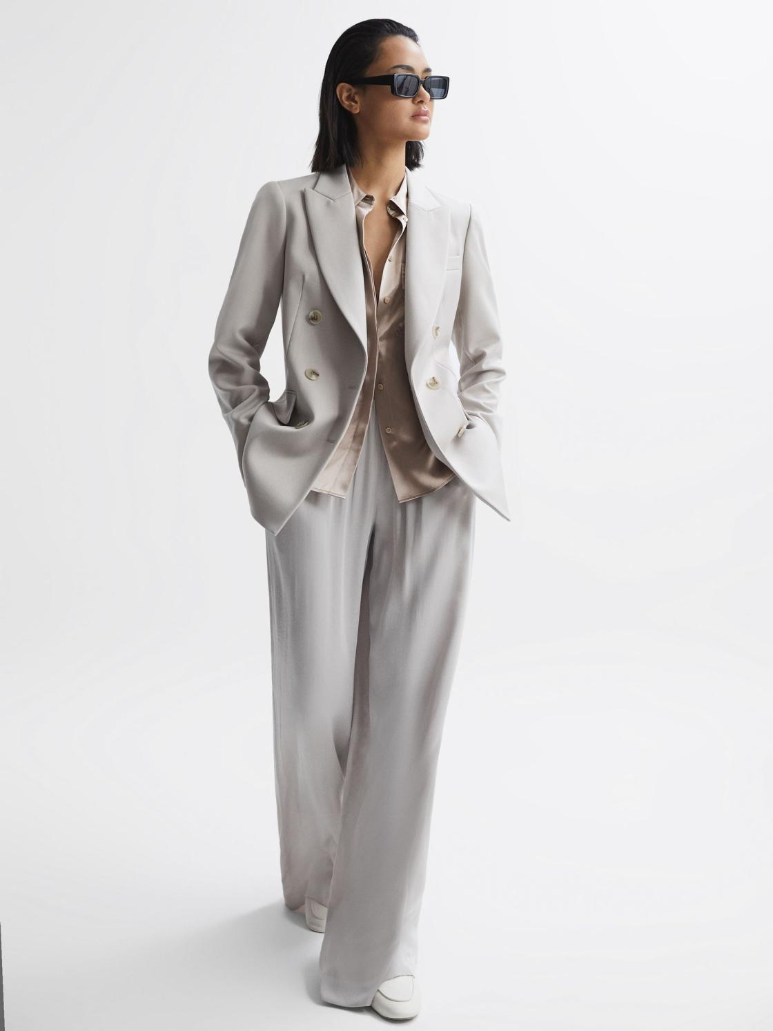 Reiss Tops | Aubrey Silk Short Sleeve Button Through Shirt Champagne - Women