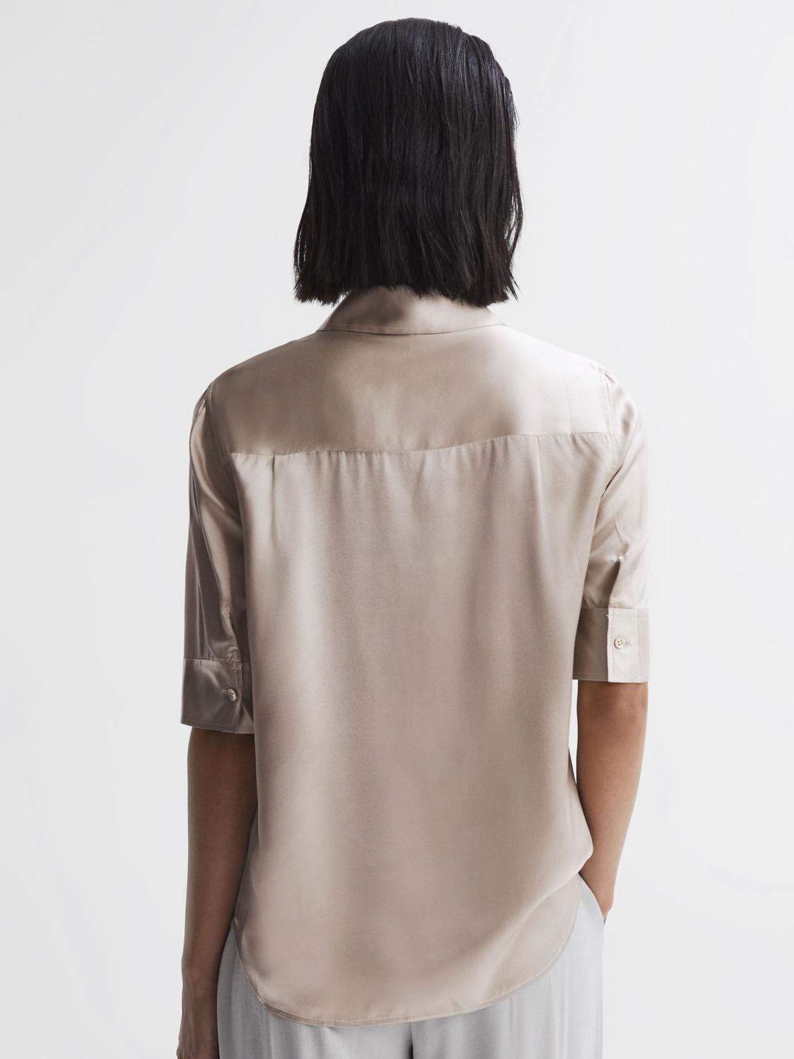 Reiss Tops | Aubrey Silk Short Sleeve Button Through Shirt Champagne - Women
