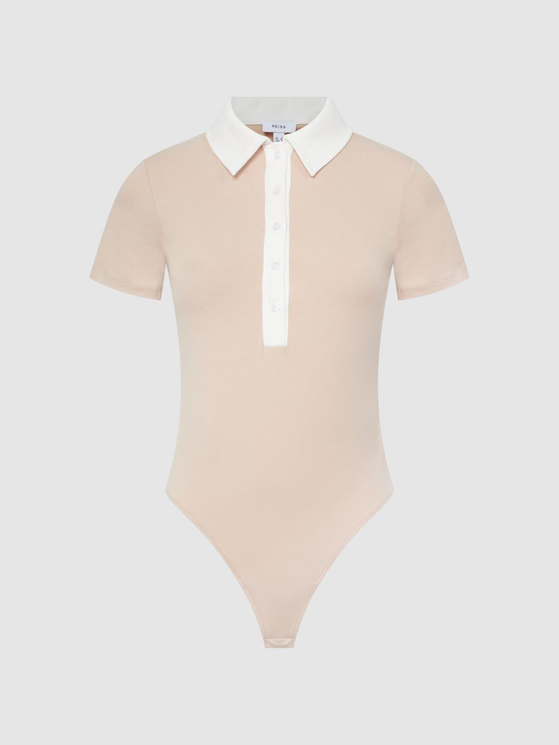 Reiss Tops | Avery Short Sleeve Polo Bodysuit Neutral/ivory - Women