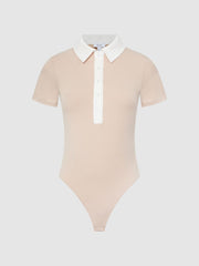 Reiss Tops | Avery Short Sleeve Polo Bodysuit Neutral/ivory - Women