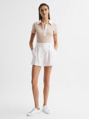 Reiss Tops | Avery Short Sleeve Polo Bodysuit Neutral/ivory - Women