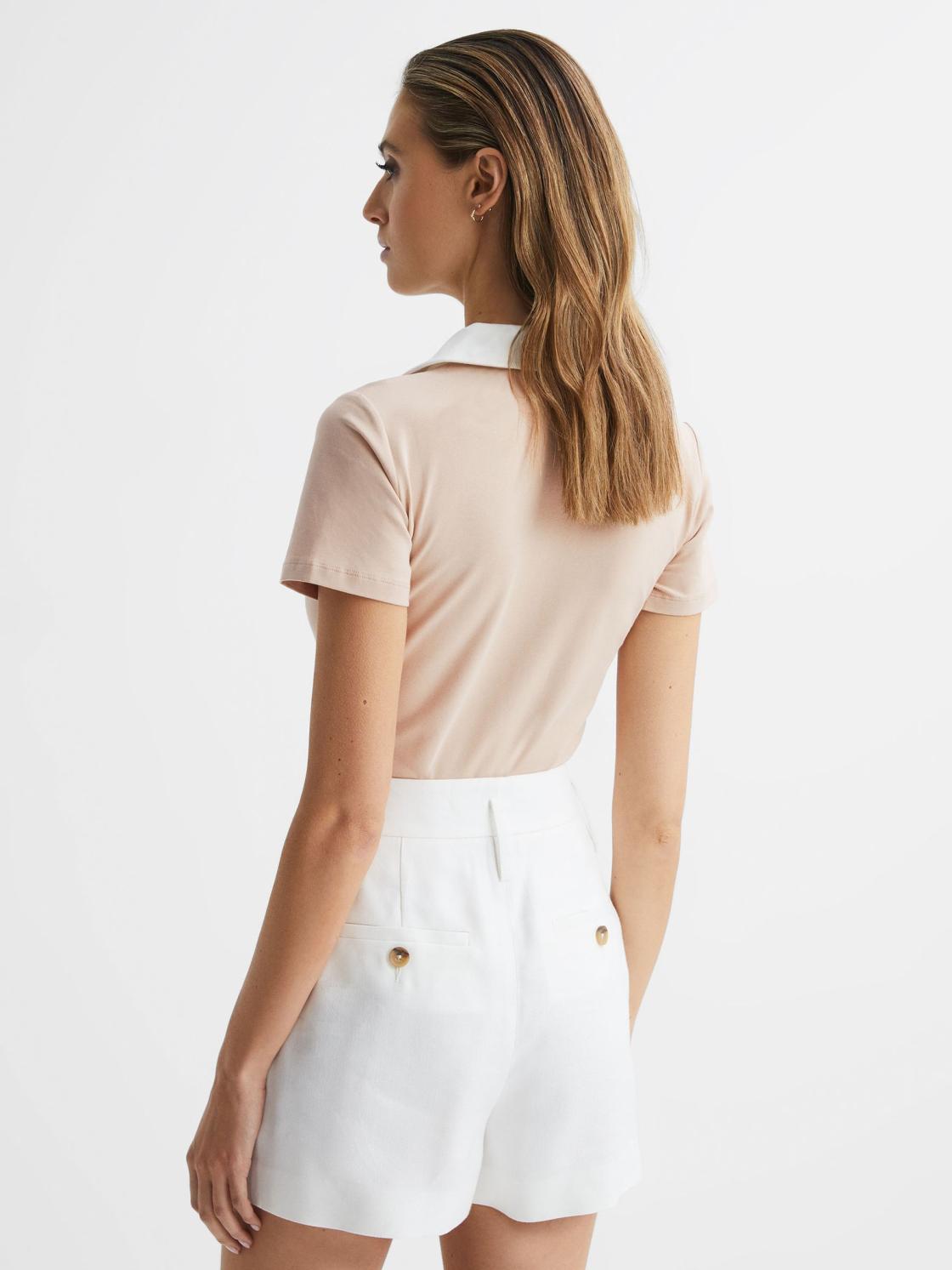 Reiss Tops | Avery Short Sleeve Polo Bodysuit Neutral/ivory - Women