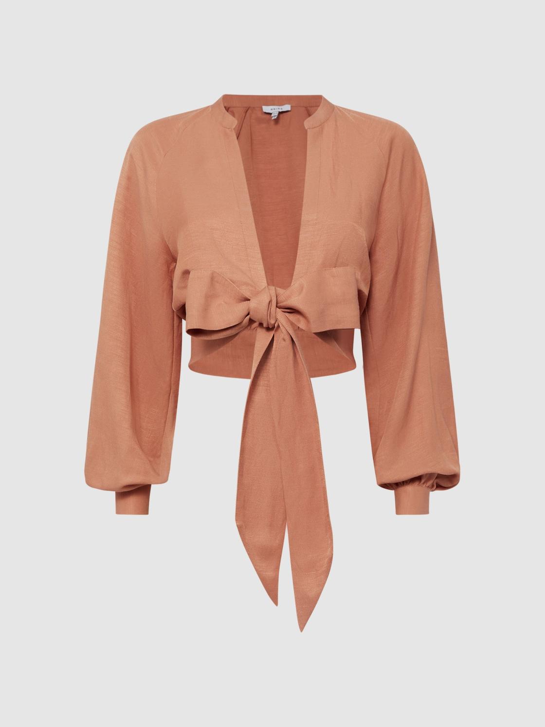 Reiss Tops | Axelle Tie Front Cropped Blouse Rust - Women