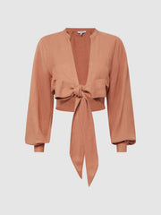 Reiss Tops | Axelle Tie Front Cropped Blouse Rust - Women