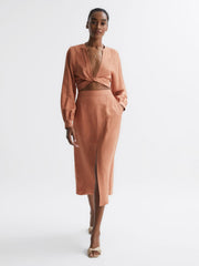 Reiss Tops | Axelle Tie Front Cropped Blouse Rust - Women