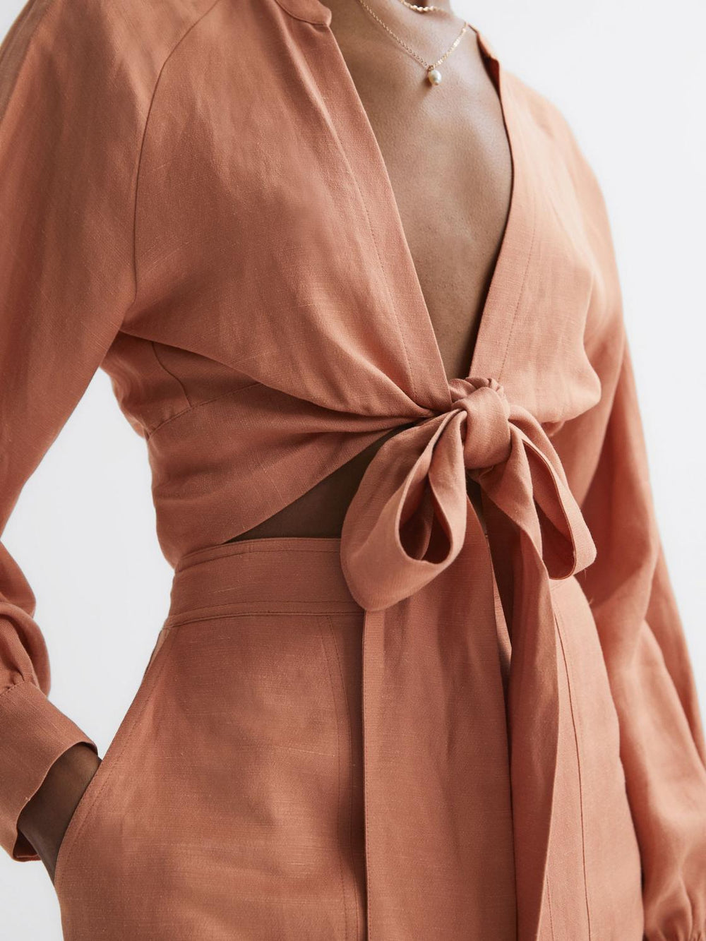 Reiss Tops | Axelle Tie Front Cropped Blouse Rust - Women