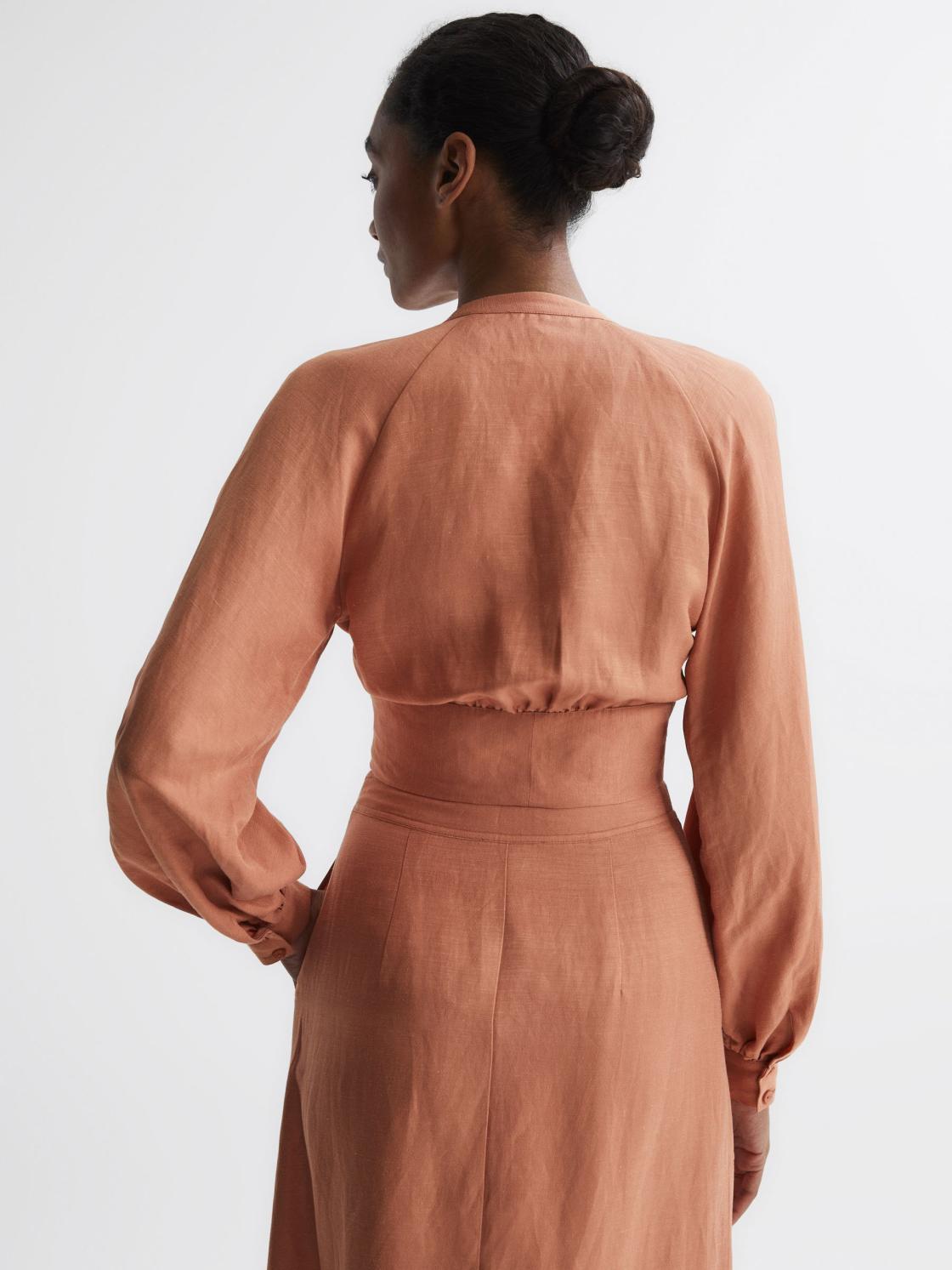 Reiss Tops | Axelle Tie Front Cropped Blouse Rust - Women