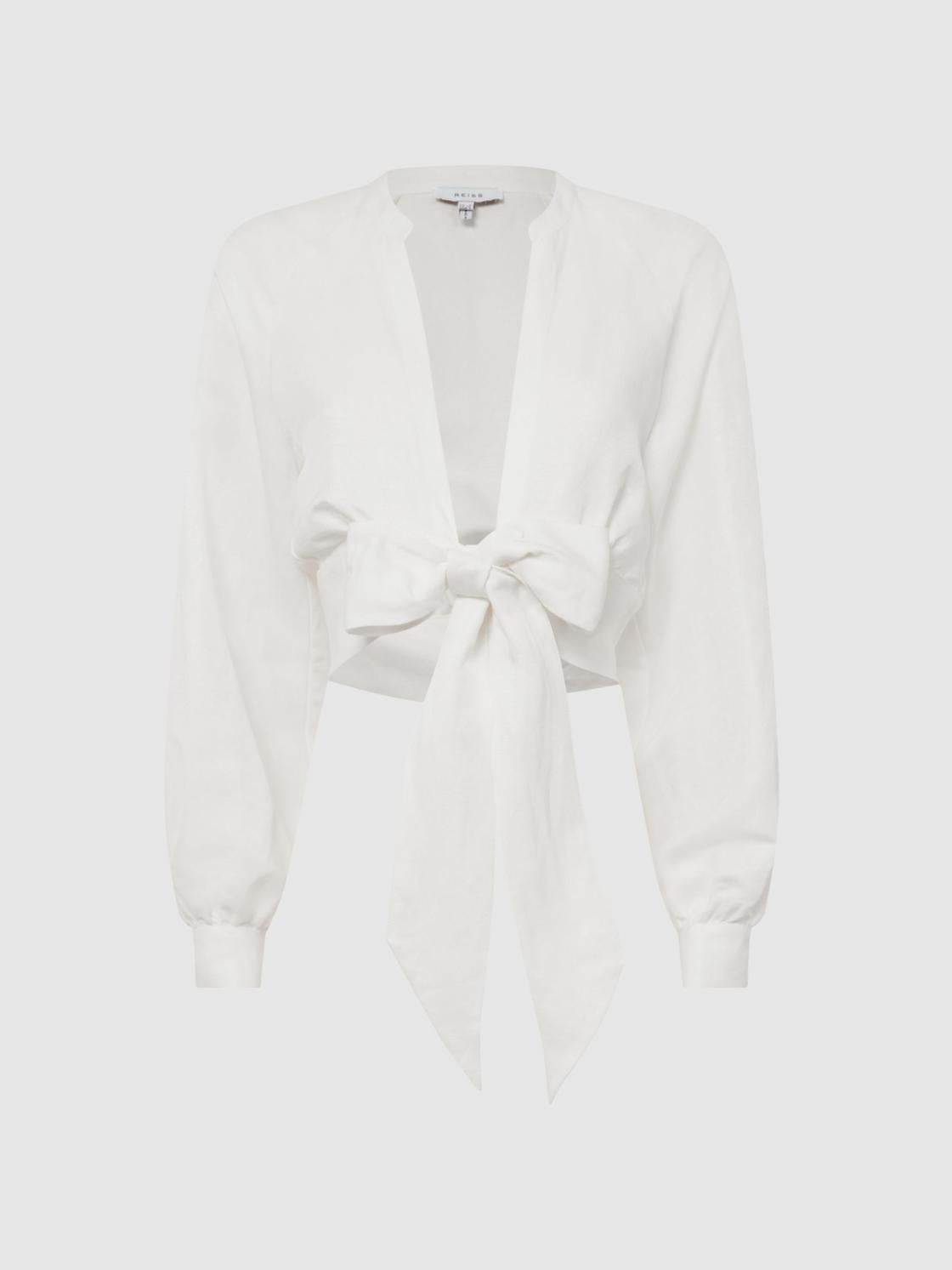 Reiss Tops | Axelle Tie Front Cropped Blouse White - Women