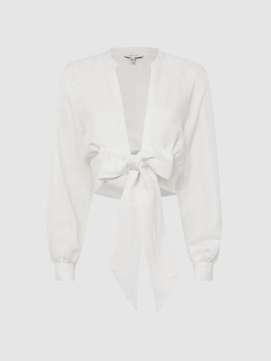 Reiss Tops | Axelle Tie Front Cropped Blouse White - Women