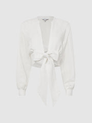 Reiss Tops | Axelle Tie Front Cropped Blouse White - Women