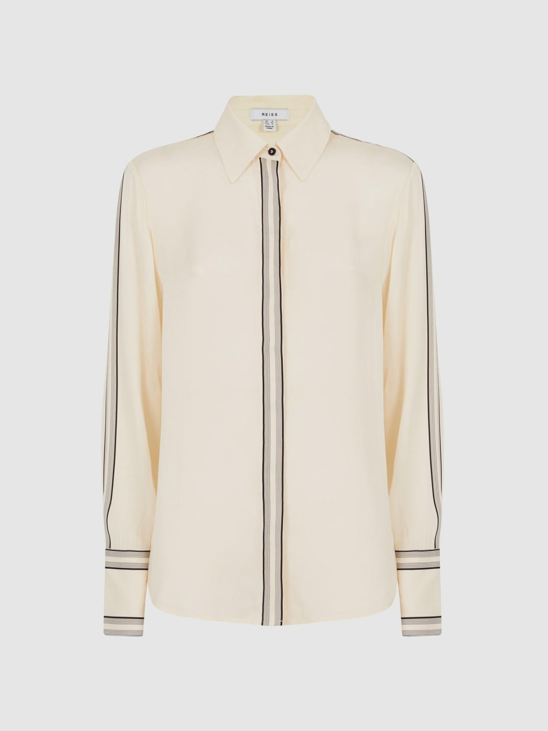 Reiss Tops | Bailey Fitted Side Striped Dip Hem Blouse Ivory - Women