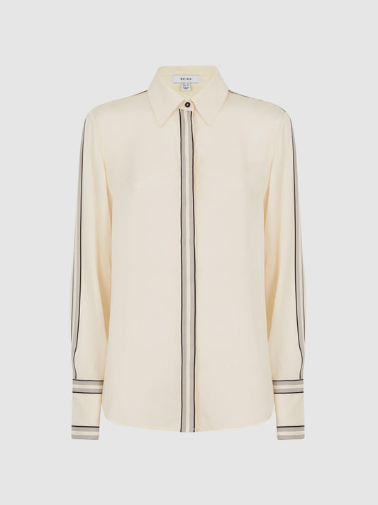 Reiss Tops | Bailey Fitted Side Striped Dip Hem Blouse Ivory - Women
