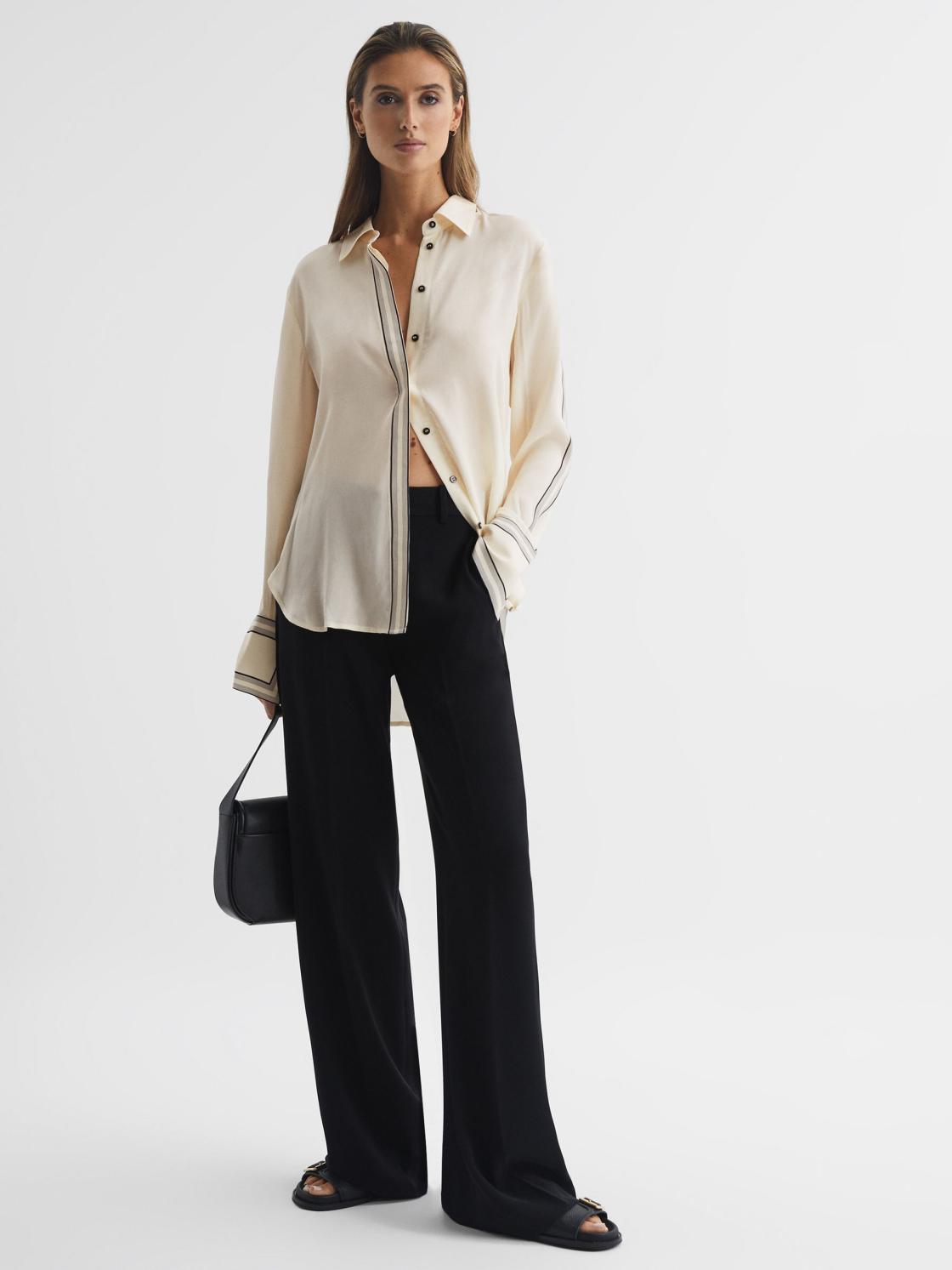 Reiss Tops | Bailey Fitted Side Striped Dip Hem Blouse Ivory - Women