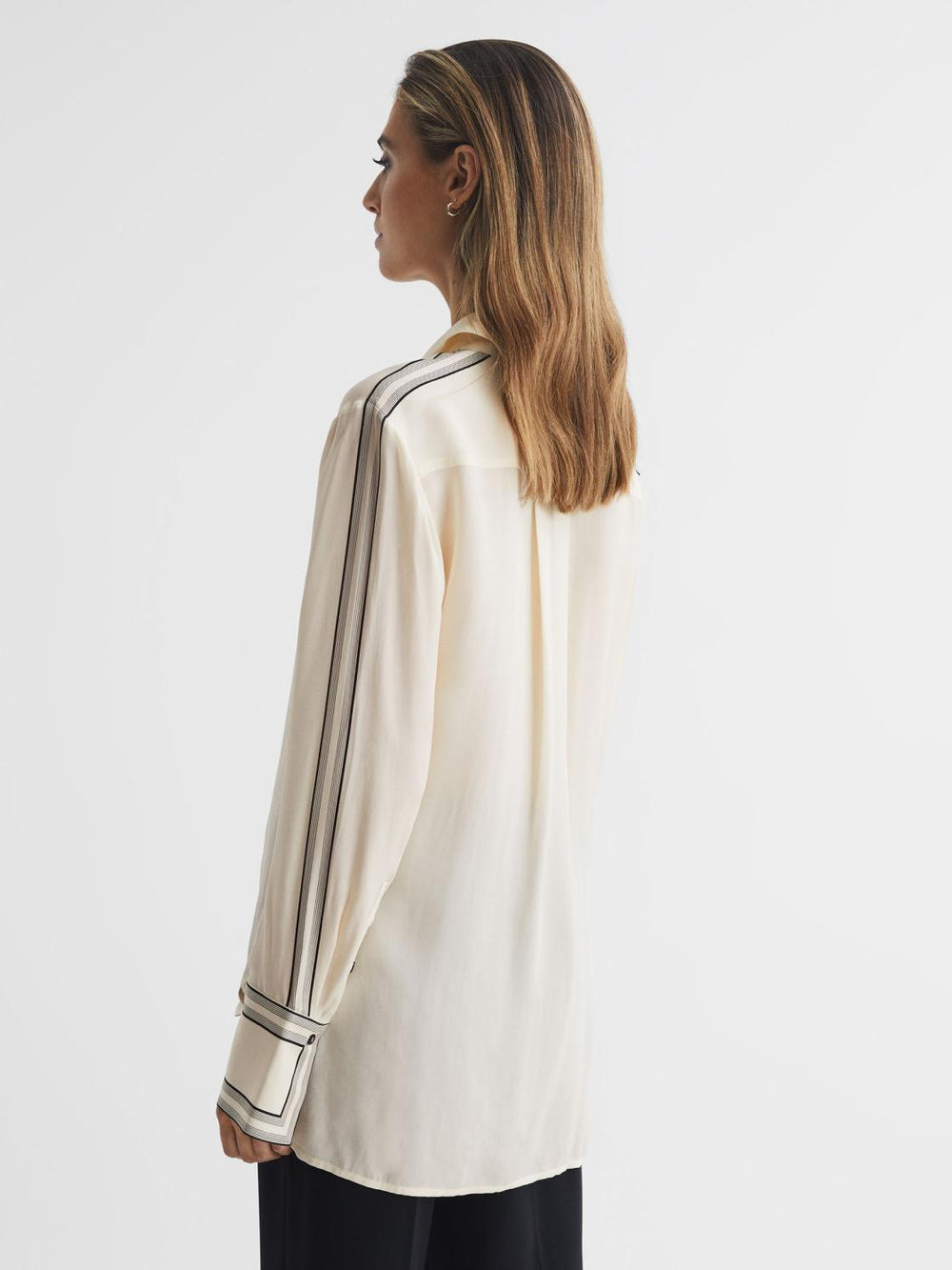 Reiss Tops | Bailey Fitted Side Striped Dip Hem Blouse Ivory - Women