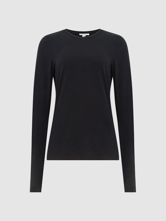 Reiss Tops | Bebe Long Sleeve Crew Neck Top Black - Women