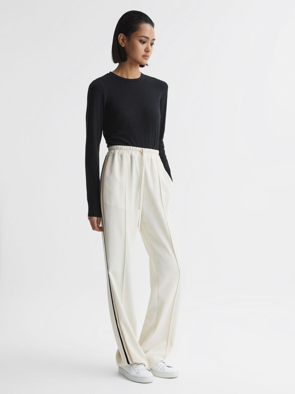 Reiss Tops | Bebe Long Sleeve Crew Neck Top Black - Women