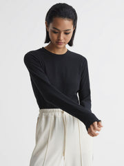 Reiss Tops | Bebe Long Sleeve Crew Neck Top Black - Women