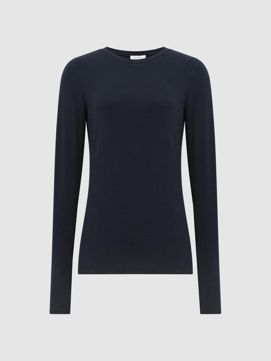 Reiss Tops | Bebe Long Sleeve Crew Neck Top Navy - Women