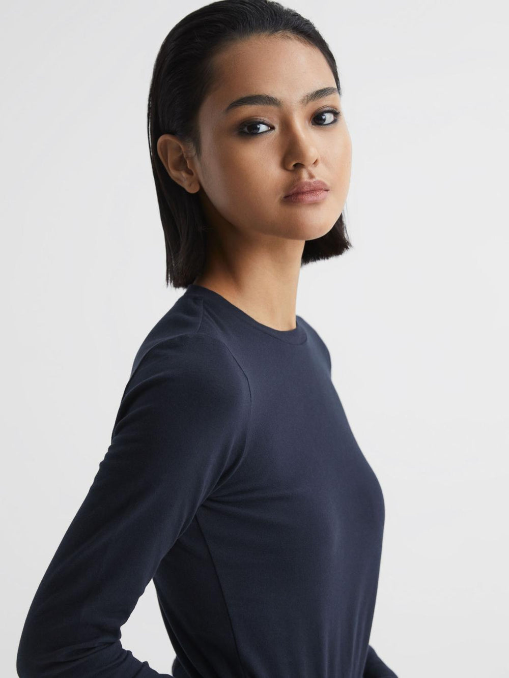 Reiss Tops | Bebe Long Sleeve Crew Neck Top Navy - Women