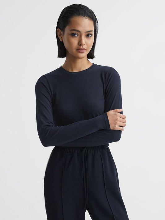 Reiss Tops | Bebe Long Sleeve Crew Neck Top Navy - Women