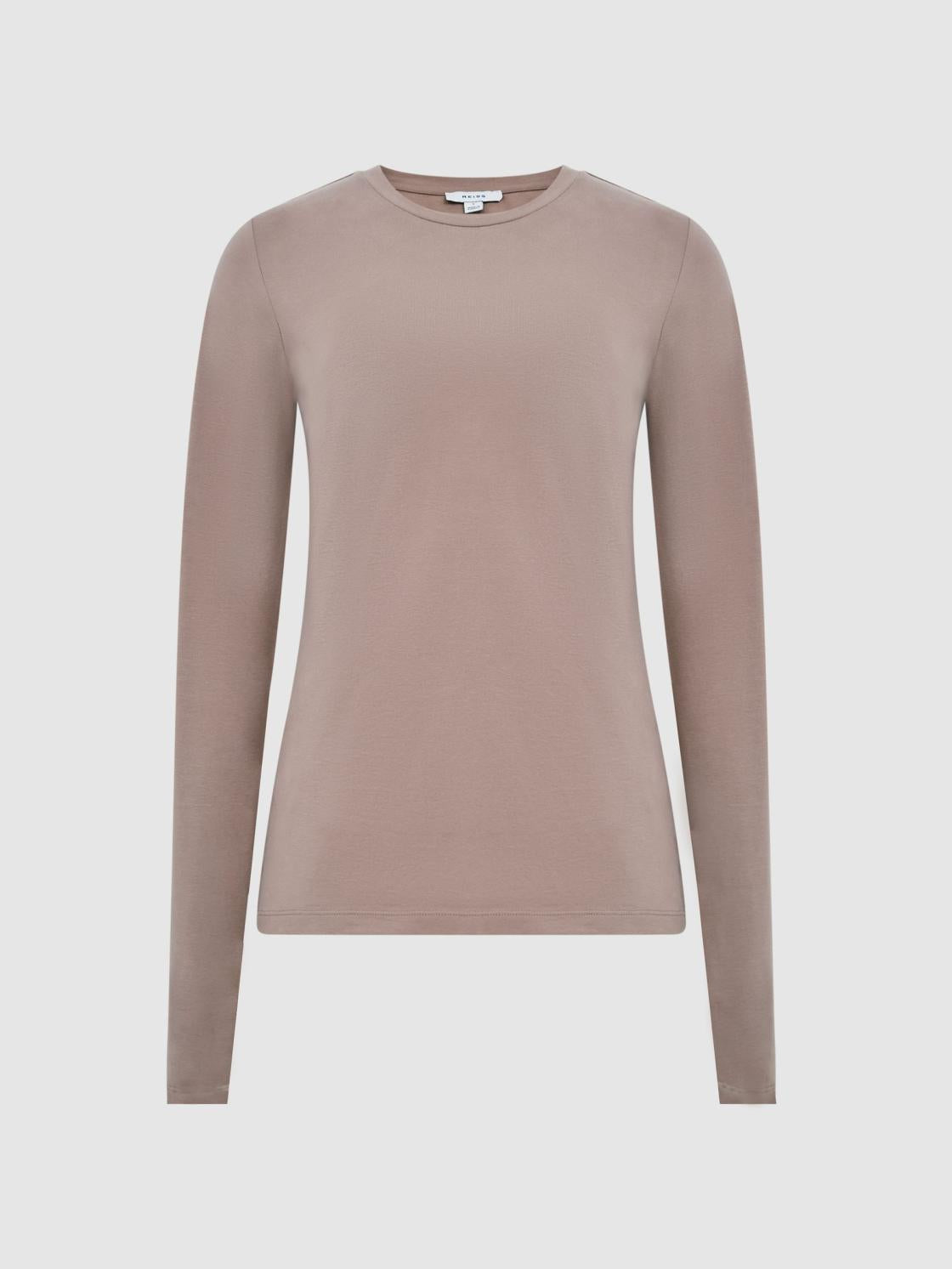 Reiss Tops | Bebe Long Sleeve Crew Neck Top Taupe - Women