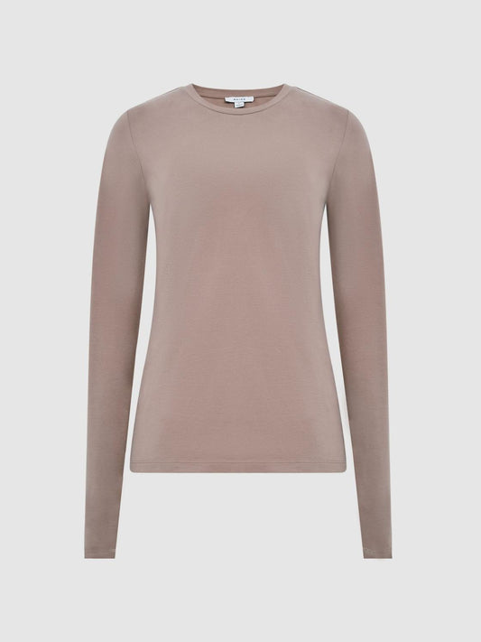 Reiss Tops | Bebe Long Sleeve Crew Neck Top Taupe - Women