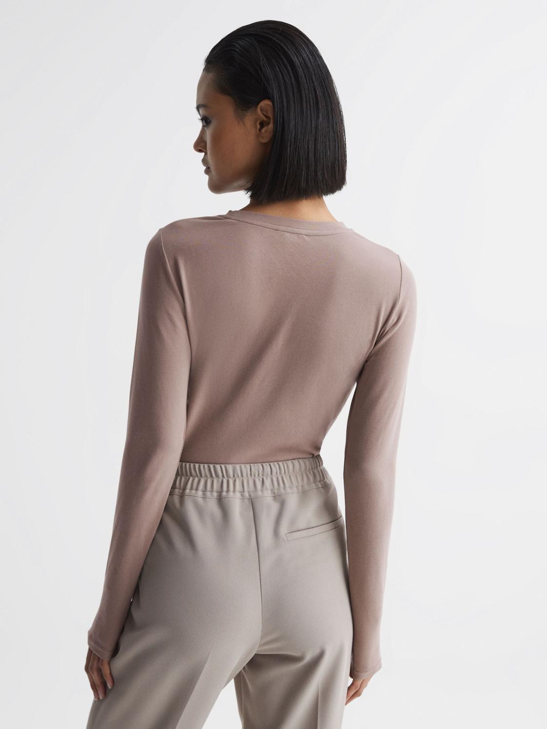 Reiss Tops | Bebe Long Sleeve Crew Neck Top Taupe - Women