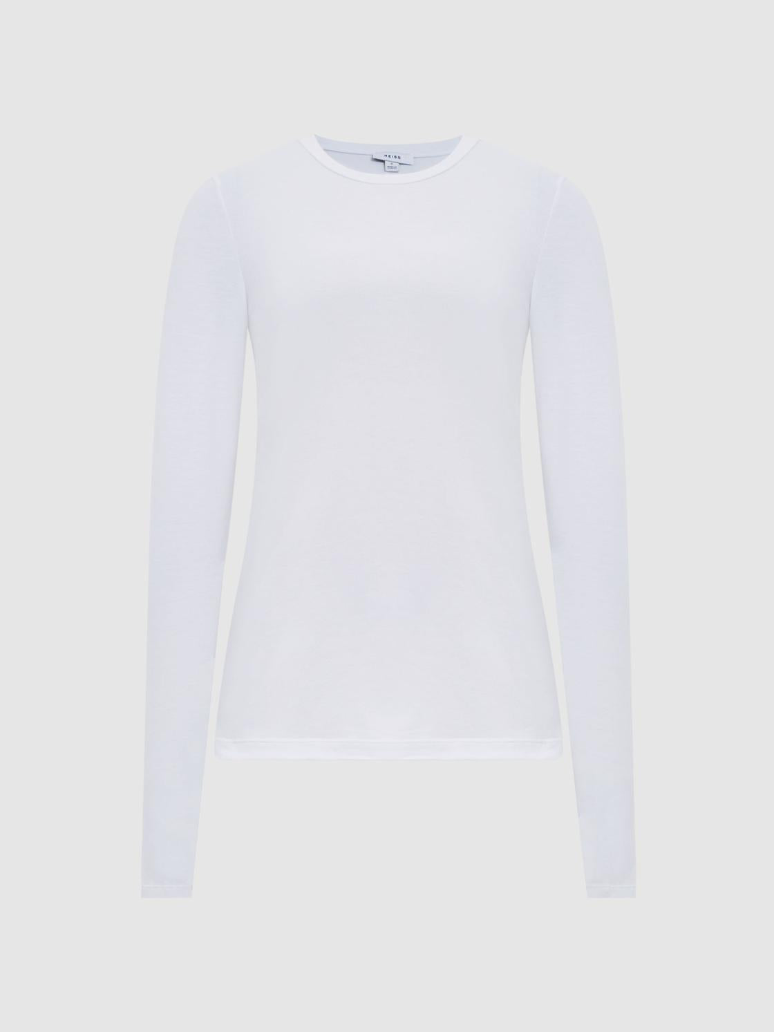 Reiss Tops | Bebe Long Sleeve Crew Neck Top White - Women