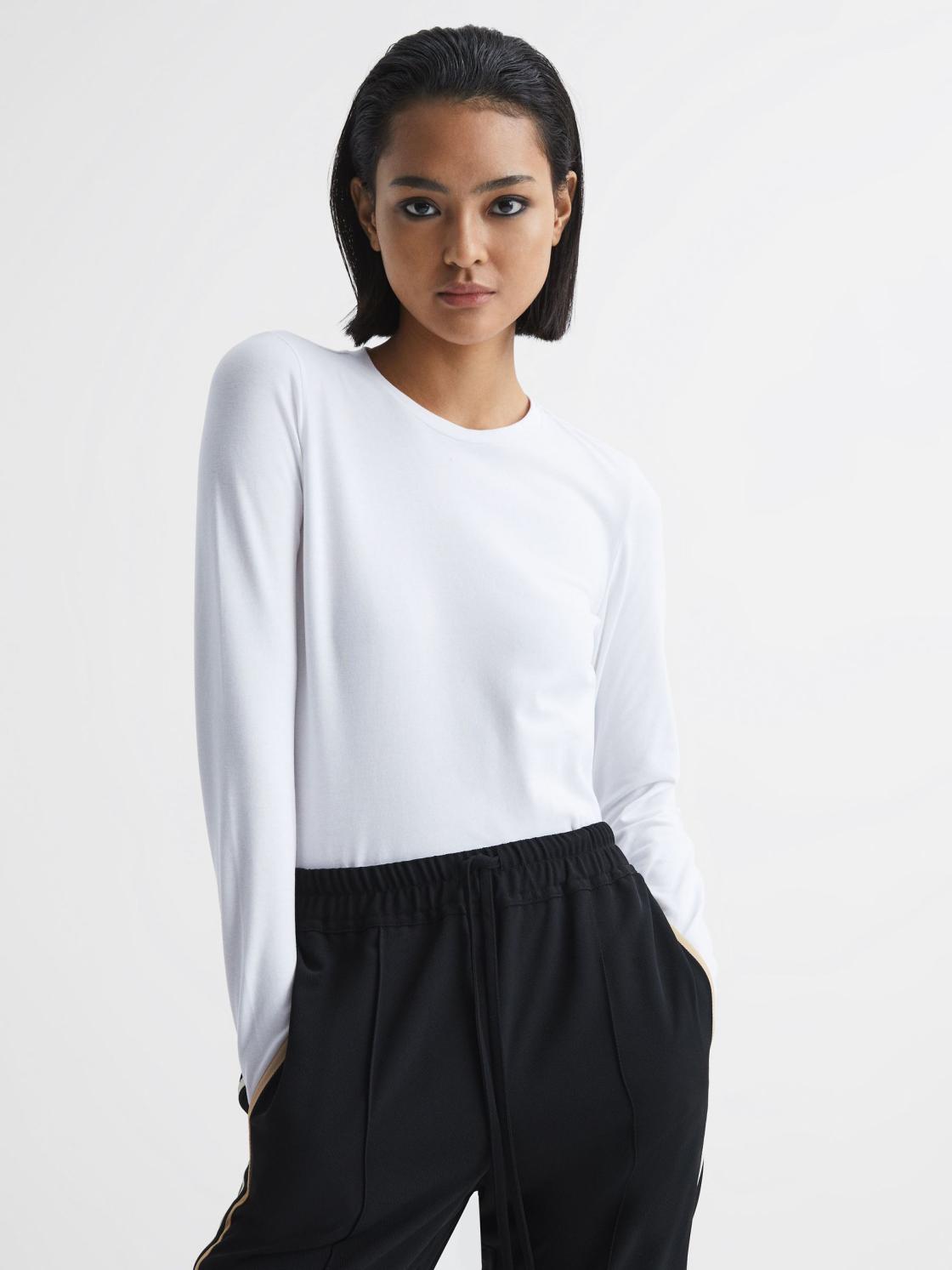 Reiss Tops | Bebe Long Sleeve Crew Neck Top White - Women