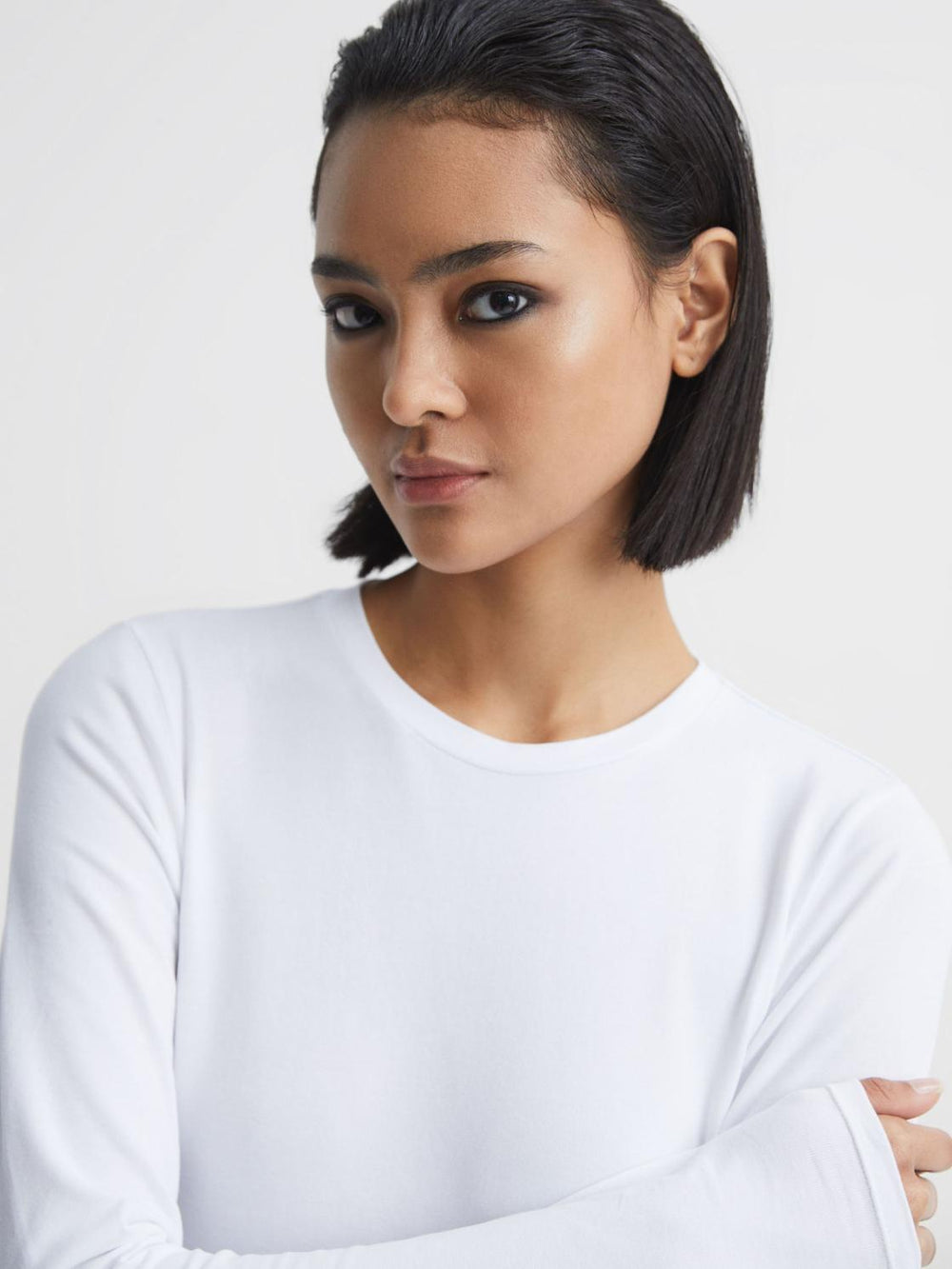 Reiss Tops | Bebe Long Sleeve Crew Neck Top White - Women