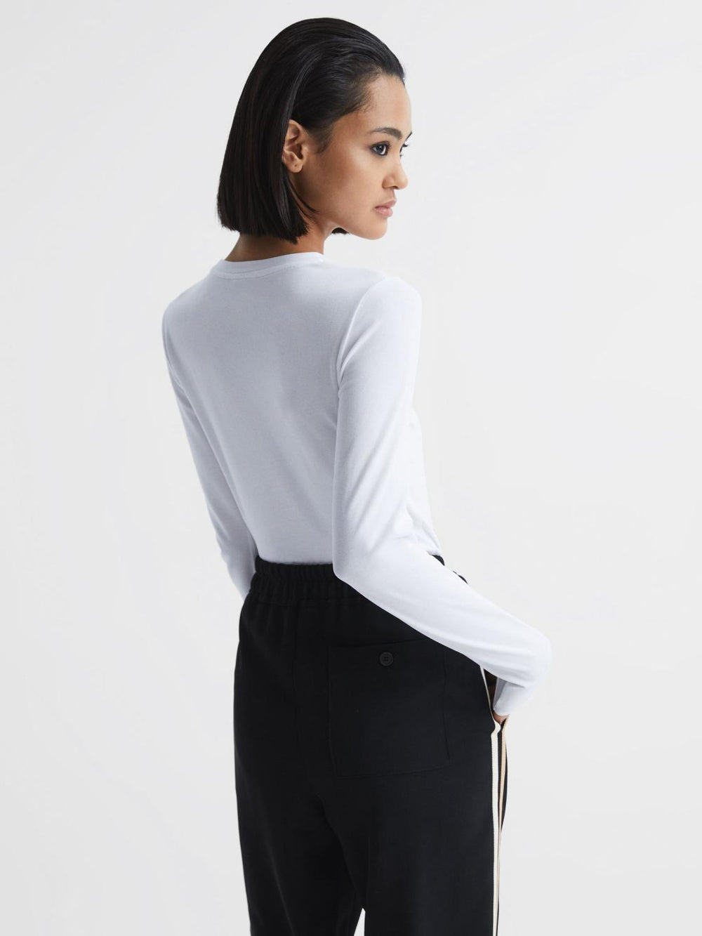Reiss Tops | Bebe Long Sleeve Crew Neck Top White - Women