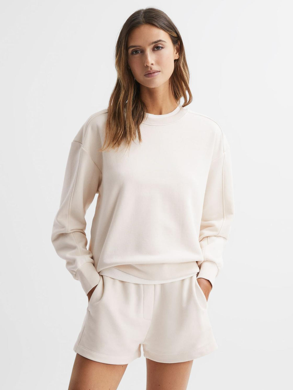Reiss Tops | Brandy Cotton Blend Sweatshirt Ivory - Women