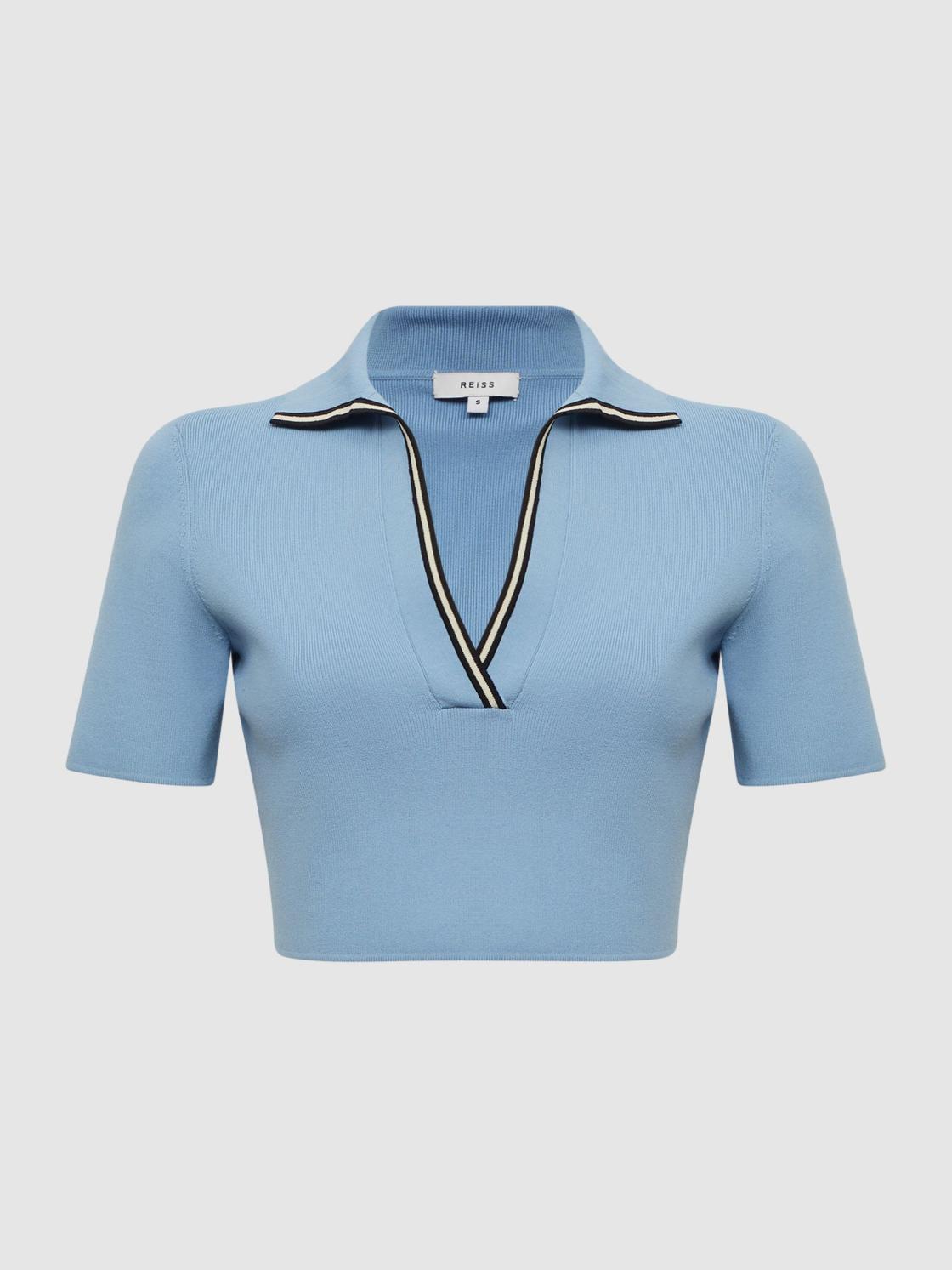 Reiss Tops | Brooke Cropped Polo Shirt Co-Ord Blue - Women