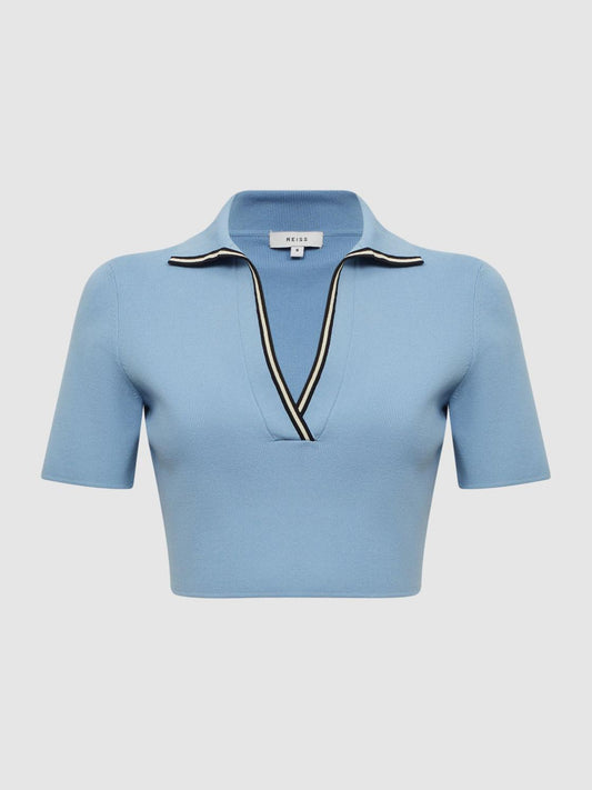 Reiss Tops | Brooke Cropped Polo Shirt Co-Ord Blue - Women