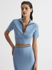 Reiss Tops | Brooke Cropped Polo Shirt Co-Ord Blue - Women