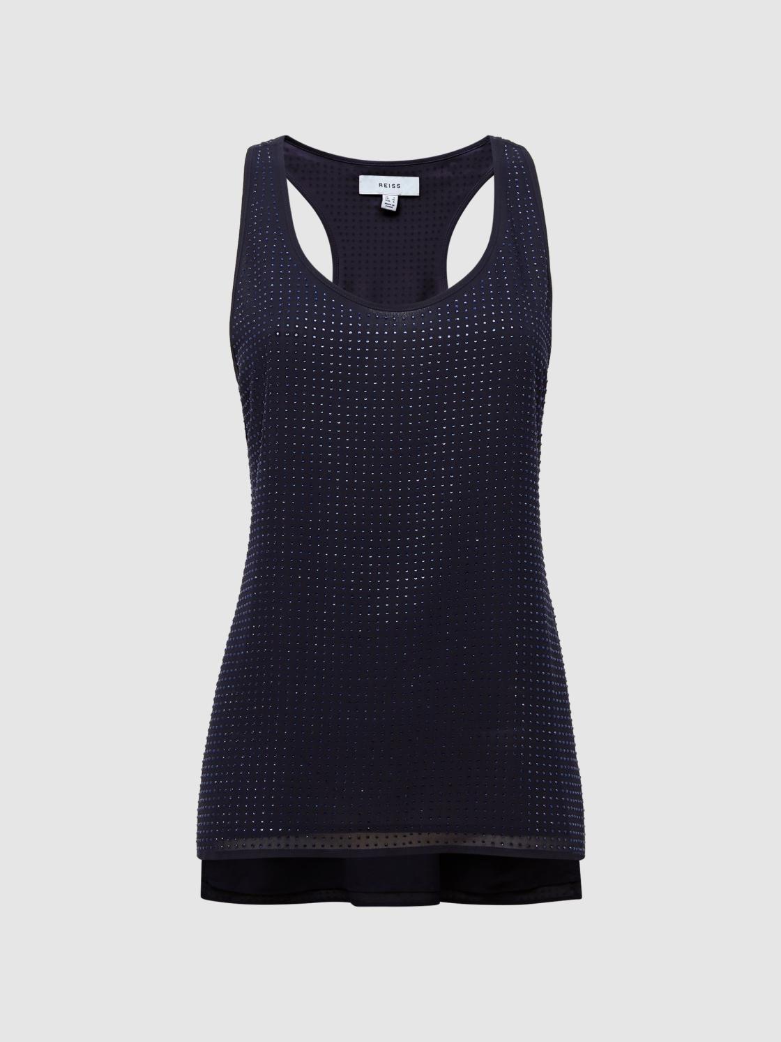 Reiss Tops | Brooklyn Embellished Scoop Neck Vest Navy - Women