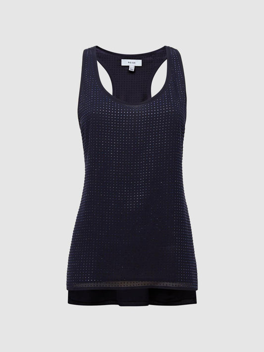 Reiss Tops | Brooklyn Embellished Scoop Neck Vest Navy - Women