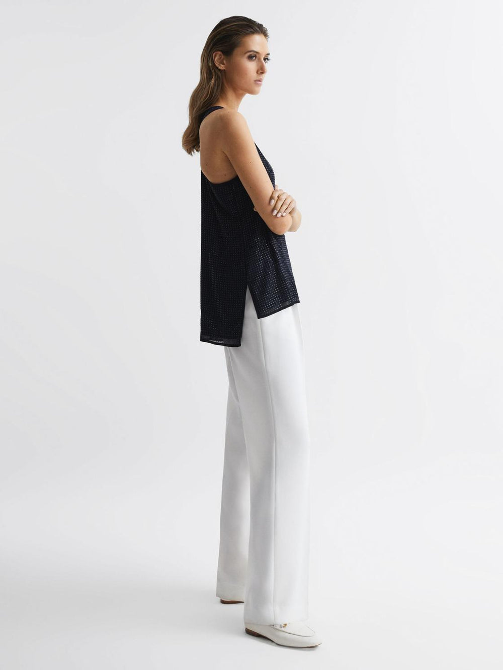 Reiss Tops | Brooklyn Embellished Scoop Neck Vest Navy - Women