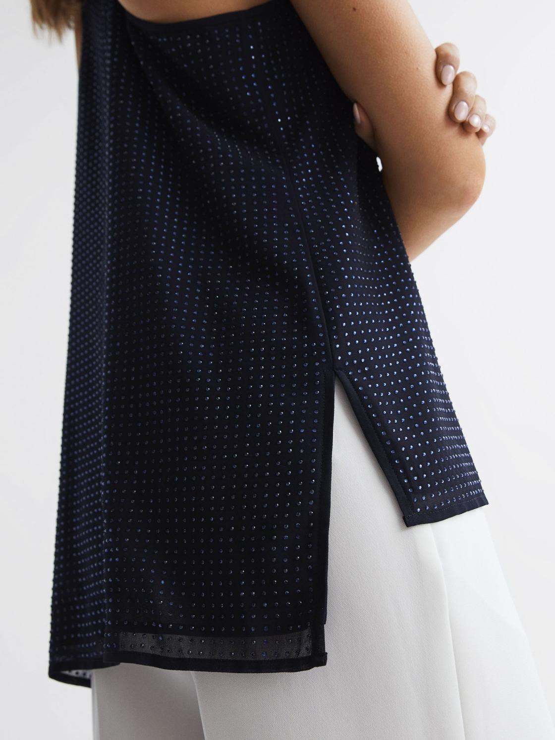 Reiss Tops | Brooklyn Embellished Scoop Neck Vest Navy - Women