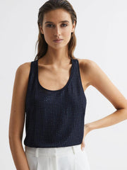 Reiss Tops | Brooklyn Embellished Scoop Neck Vest Navy - Women