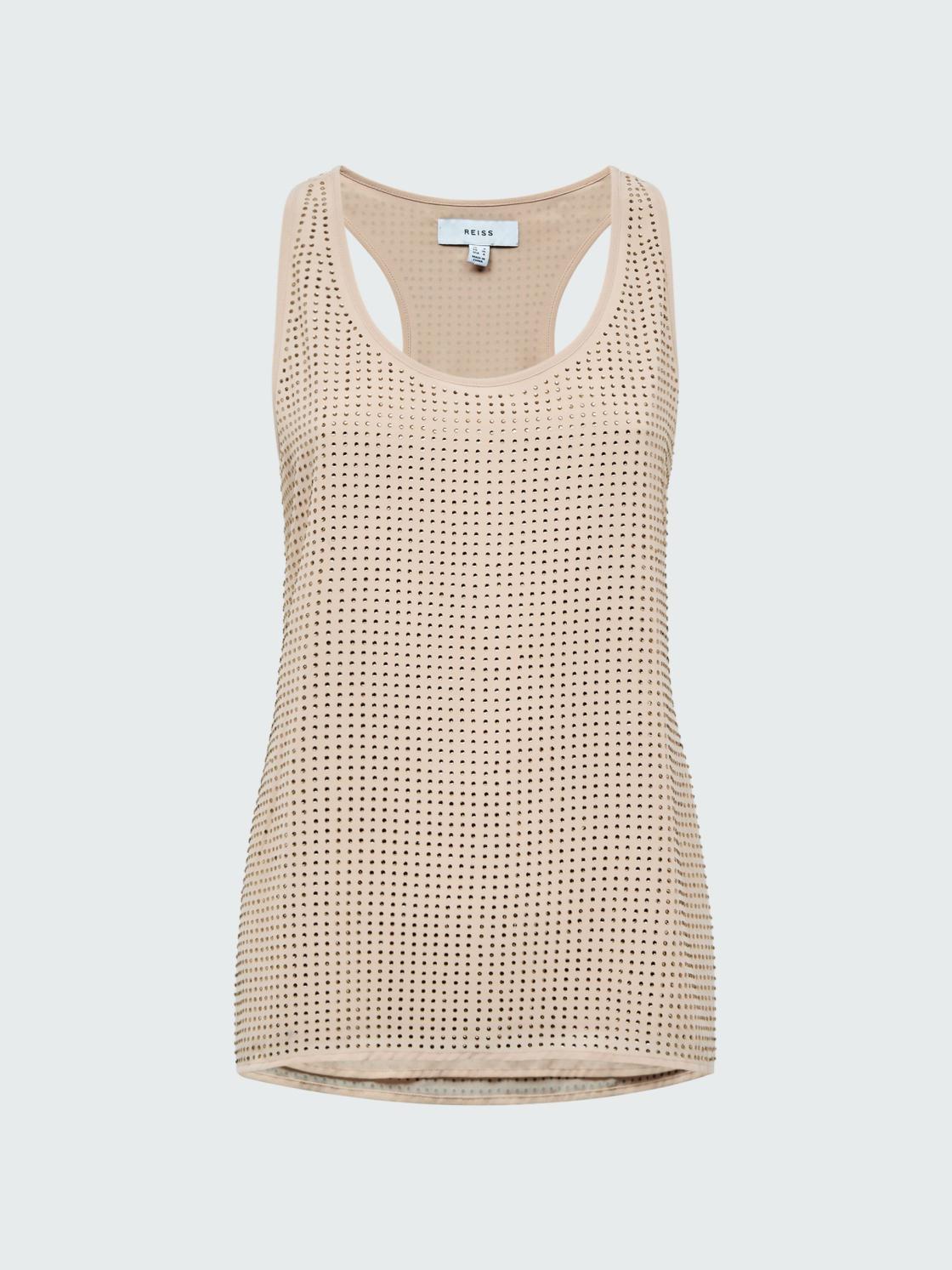 Reiss Tops | Brooklyn Embellished Scoop Neck Vest Nude - Women