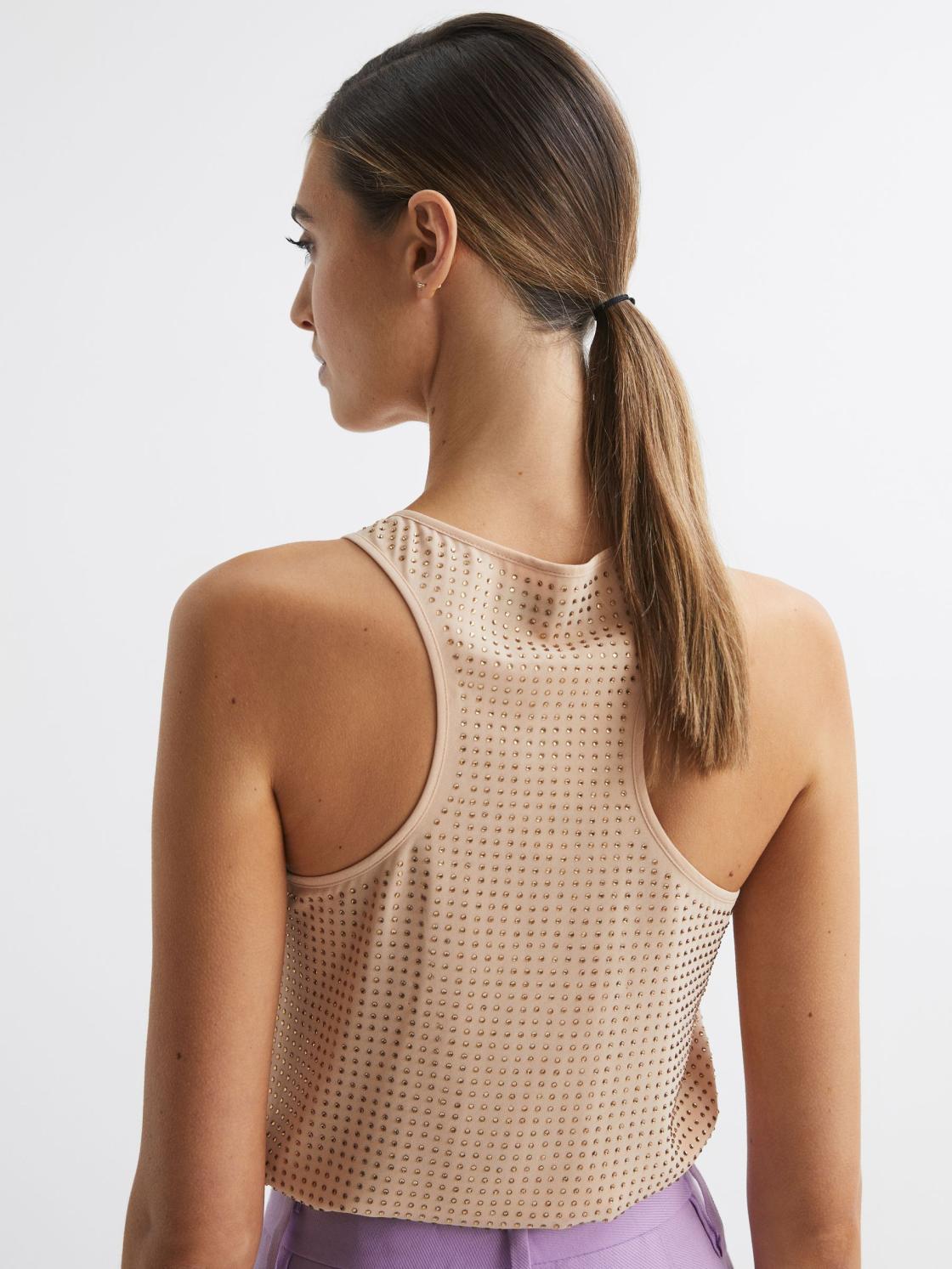 Reiss Tops | Brooklyn Embellished Scoop Neck Vest Nude - Women